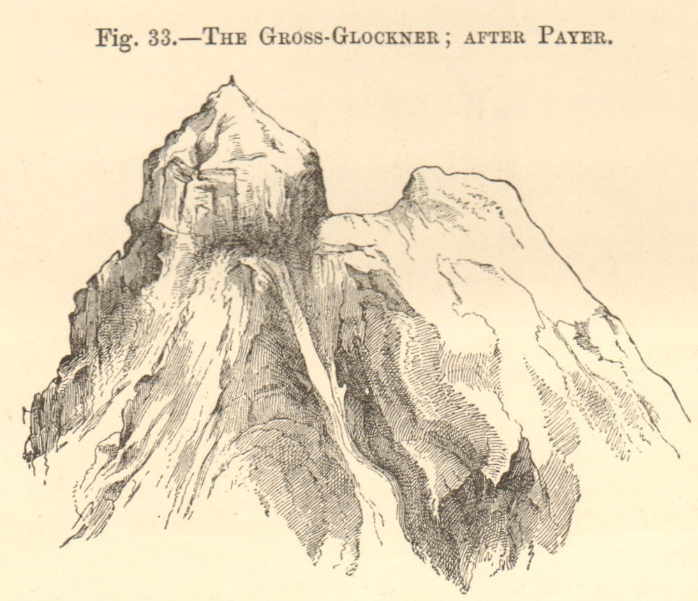 The Gross-Glockner; after Payer. Austria. SMALL. Mountains 1886 old print
